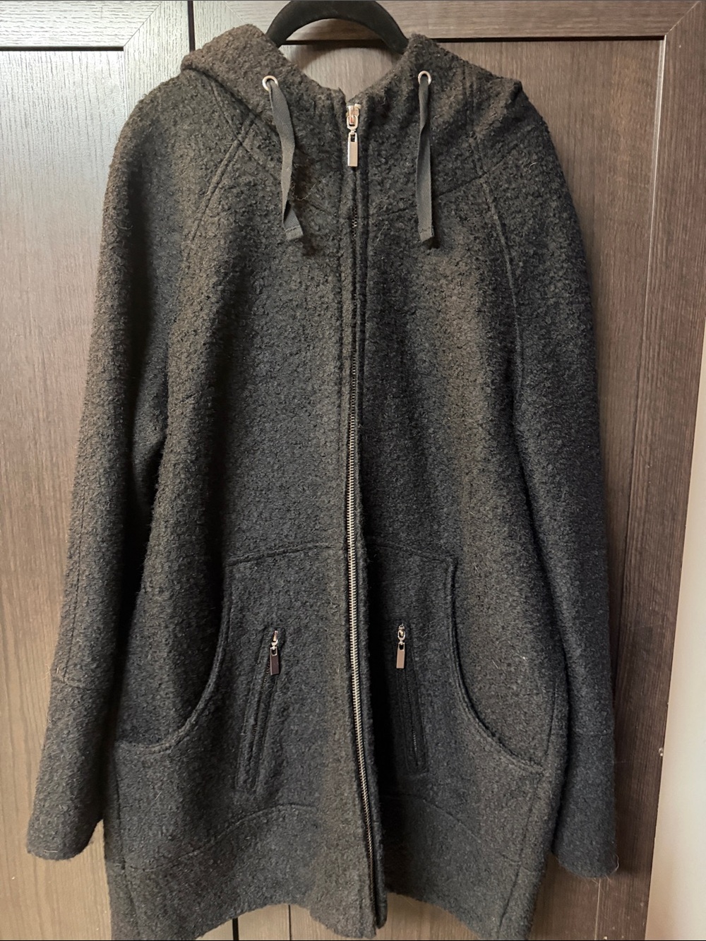 Women’s Hooded Zip Front Wool Blend Coat - Black